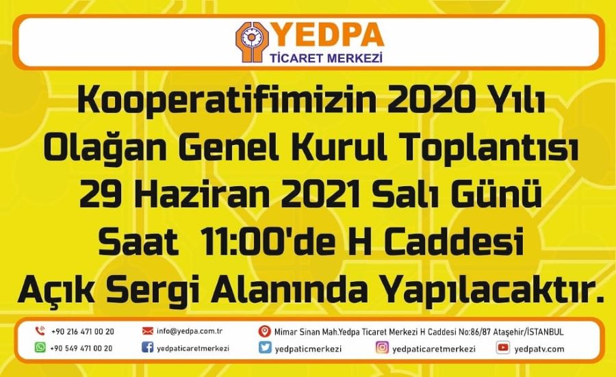 YEDPA 2020 GENEL KURULU 29 HAZİRAN’DA GERÇEKLEŞECEK